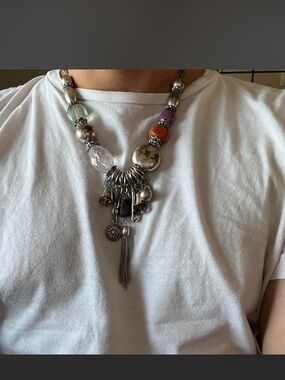 Source Unknown Multicolor Beaded Necklace with Silver Charms